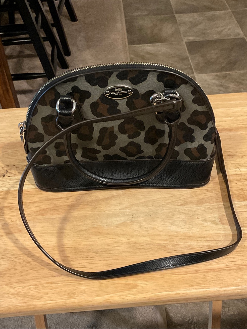 Coach Mini Cora Dome Crossbody Satchel Ocelot Leopard Print Black/Gray EX++
